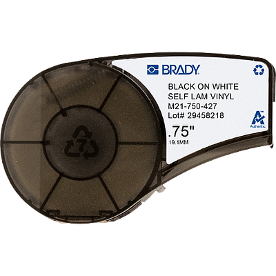 Etiquetas de vinilo autolaminable Brady, para impresora M21, 0.75", negro sobre blanco - M21-750-427