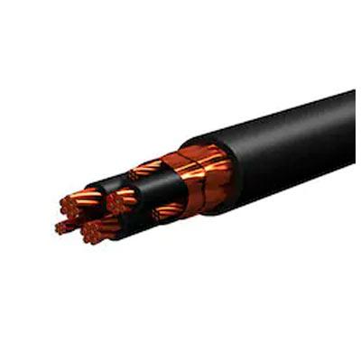 Belden Basics CSA VFD, 3 Conductor 8AWG (7x16) Bare Copper XLPE Insulation M4 Color Code + 10AWG Symmetrical Segmented Ground (3 of 14AWG) Bare Copper Stranded, Overall Dual Copper Tapes Helically Applied Shield, Black PVC Outer Jacket, 1000V CSA TC C22.2 #230 C22.2 #38 SUN RES DIR BUR Oil Resistance