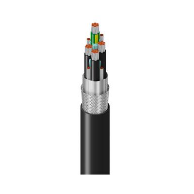 Belden 300% Ground Flexible VFD, 3 Conductor 8AWG (7x19x29) Tinned Copper, XLPE Insulation M4 Color Code+PVC Insulated Ground, Overall Beldfoil®+Tinned Copper Braid(85%) Shield w/4-14AWG Tinned Copper Ground/Drains, Black PVC Outer Jacket, 600/1000V TC-ER 90C Dry/Wet 1000V Flexible Motor Supply Cable WTTC 1000V CSA AWM I/II A/B 600V CIC TC SUN RES DIR BUR Oil Resistant