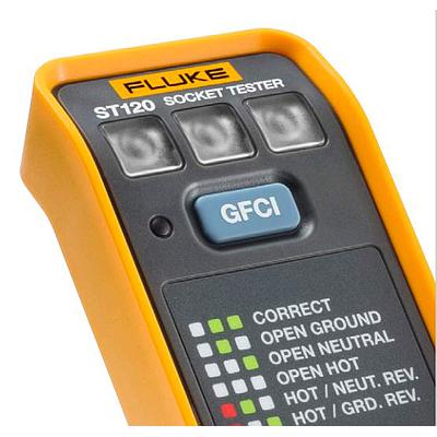 Socket tester with LEDs, GFCI test button; AMER Version